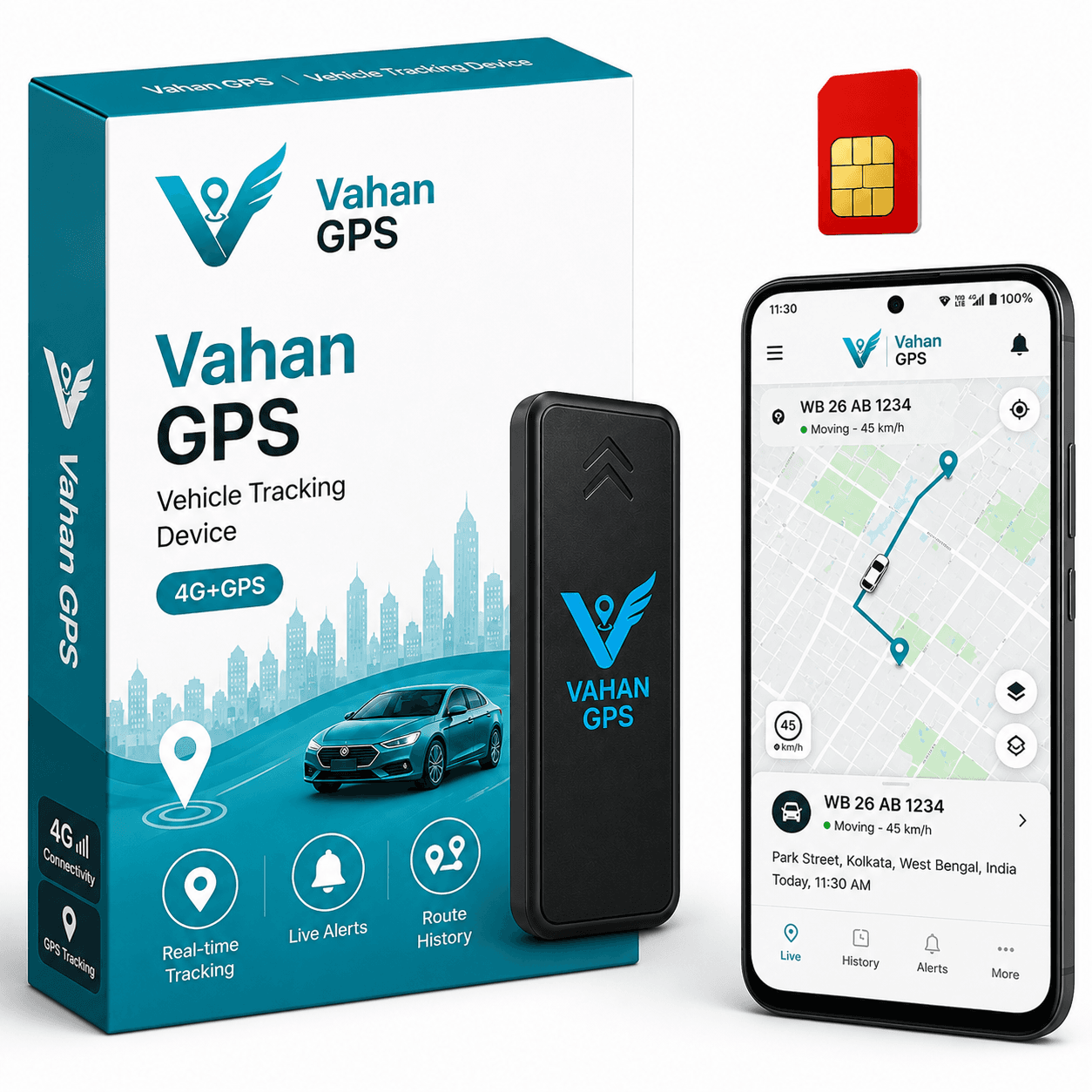 Vahan GPS Lite –GPS Tracker | Live Tracking | Route History | Ignition Alerts | Airtel SIM + 1-Year Recharge Included